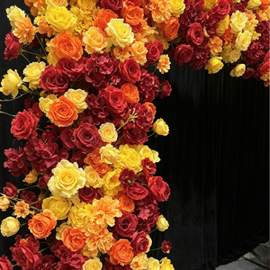 Suministro al por mayor de arco floral personalizable con rosas de seda y flores de loto en tonos cálidos de otoño, ideal para bodas o graduaciones. - Product Image 3