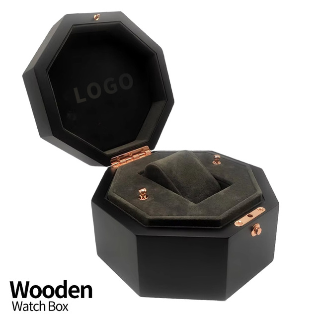 Original Custom Timepiece Display Case High Quality Wristwatch Packaging Black Gloss Wooden Hexagon Watch Box for Watch