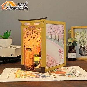 Hongda M2211 <span class=keywords><strong>Sakura</strong></span> vacances 2023 nouveau kit de coin de livre miniature bricolage 3d puzzle coin de livre en bois avec lumière - Product Image 3