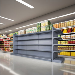 Présentoir double face en métal et bois pour gondole, étagères de supermarché en acier pour magasins <span class=keywords><strong>CVS</strong></span> à usage intensif - Product Image 5