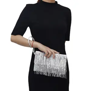 Wholesale New color sequin evening banquet bag party long tassel pu clutch bag for women