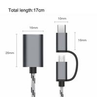 Câble tressé en nylon 2 en 1 USB 3.0 Adaptateur OTG Micro USB Type C Adaptateur de synchronisation de données pour Samsung Xiaomi MacBook USB Type-C Micro OTG