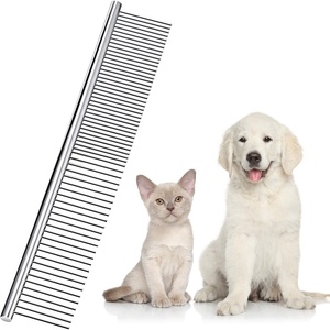 KingHon Wholesale <b>Hot</b> Sale Pet Fur Grooming Tools Silver Metal Double Side Pet <b>Comb</b> Stainless Steel for Dog and Cat - Product Image 1