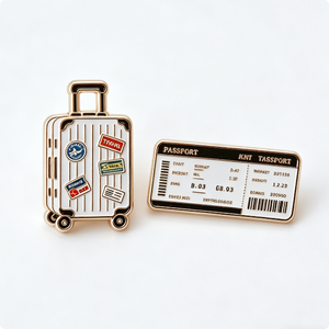 Pin Metálico para Maleta y Pasaporte, Chapado en Oro, Esmalte Duro, Aleación de Zinc, Forma Rectangular, Tema de Viaje - Product Image 1