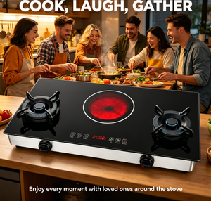 Cuisinière infrarouge à gaz double combustible 3 brûleurs, 2000W, cuisinière multi-cuisson pour les familles occupées, cuisson multi-plats en une seule cuisson - Product Image 3