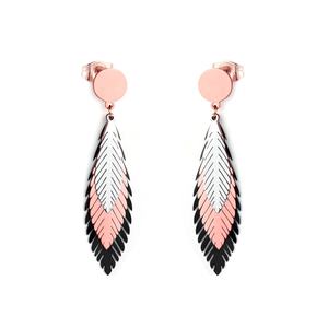 Nouvelles Boucles d'Oreilles Pendantes Élégantes Plaqué Or Rose avec Plumes Colorées, Idéales pour Mariage, Rendez-vous Galant ou Spectacle - Product Image 2