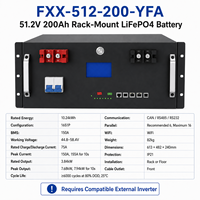 Batería LiFePO4 de 51.2V 200Ah 10.24kWh con BMS Inteligente Integrado para Montaje en Rack, 6000 Ciclos de Vida Útil, WiFi Opcional para Gabinete de Servidor