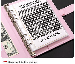 100 Enveloppe <span class=keywords><strong>Challenge</strong></span> A5 Livre à main en cuir PU 100 feuilles Livre de budget financier à feuilles mobiles Macaron Plan mensuel hebdomadaire - Product Image 4