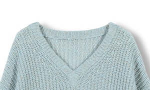 2027 Maglione Pullover Elegante da Donna Personalizzato OEM e ODM, Collo a V, Maniche Lunghe, Mezzo Cardigan Lavorato a <span class=keywords><strong>Maglia</strong></span> con <span class=keywords><strong>Lurex</strong></span> per Autunno e Inverno - Product Image 3