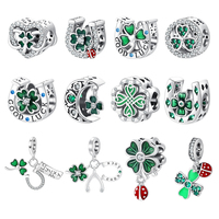 Vente en gros Plata Charm S925 Argent Trèfle à quatre feuilles Coccinelle Pendentif Perles Charms pour Bracelet Collier DIY Cadeau Accessoires