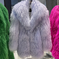Manteau en fourrure de mouton de Mongolie véritable à deux tons dégradés de qualité supérieure, veste courte d'hiver ample à fermeture cachée pour femmes