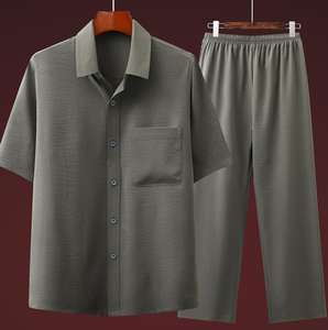 Camicia da uomo a maniche corte per uomo, mezza età e anziani, abito estivo sottile, <span class=keywords><strong>abbigliamento</strong></span> casual di mezza età <span class=keywords><strong>set</strong></span> di pantaloni - Product Image 4