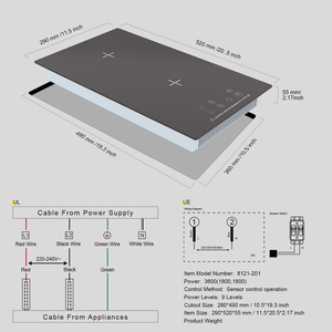 Table de cuisson à induction intégrée ODM 3000W à 2 brûleurs pour usage domestique - Product Image 1
