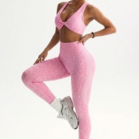 Ensemble 2 pièces de vêtements de yoga respirants à imprimé léopard pour femmes, avec sous-vêtements et pantalon de sport torsadé pour l'entraînement fitness transfrontalier