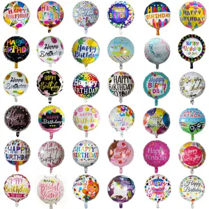 Grosir balon ulang tahun-Desain Baru 18 Inci Berbentuk Bulat Selamat Ulang Tahun Balon Helium Balon Tiup untuk Dekorasi Pesta