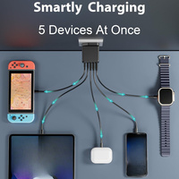 Cargador Rápido Portátil 5 en 1 de 65.5W, PD QC3.0 USB-C, 5 Puertos, Enchufe UK/EU/US/AU, Cargador de Viaje para Teléfono Móvil, Certificado CE FCC ROHS
