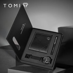 Подарочный набор TOMI из 3 предметов: мужские часы, кошелек, простые и стильные кварцевые часы с ажурным циферблатом для мужчин, идеальный подарок - Product Image 1