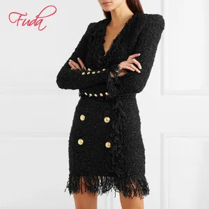 FUDA AB137 कस्टम थोक गर्म बिक्री शरद ऋतु सर्दियों नई डिजाइन लंबे कोट स्लिमिंग उच्च कमर रंगीन जाकेट फैशन लंबी सूट पोशाक
