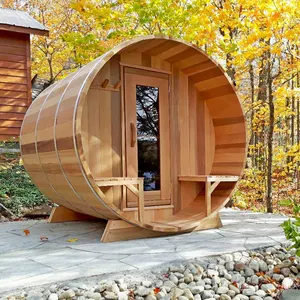 Wood Burning Heated Panoramic Sauna Glass Windows /Wall Steam Cedar Barrel Rooms For Sale