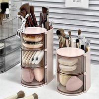 Boîte de rangement cosmétique en plastique anti-poussière pour produits de beauté, houppettes, coussinets de maquillage et accessoires de coiffeuse