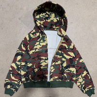 Ventes en gros OEM de vestes en molleton français à imprimé camouflage intégral pour hommes, surdimensionnées, avec fermeture éclair, 100% coton, sweats à capuche camouflage pour homme