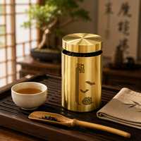 Boîte à thé personnalisable en laiton pur poli en forme de gourde, avec gravure florale chinoise, style vintage oriental, hermétique