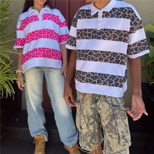 Heavyweight 300GSM 100% Cotton Single Jersey Wide Stripe Leopard Print Oversized Boxy Fit Anti-Wrinkle <b>Y2K</b> Streetwear Blank - Product Image 1
