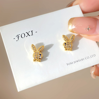 Boucles d'oreilles clous en forme de lapin mignon plaqué or avec strass en cristal, bijoux de mode pour femmes, cadeau