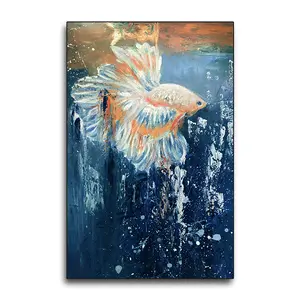 Peinture à l'huile sur toile faite à la main, dessin moderne d'animal sauvage de poisson d'océan pour la décoration de salon et de maison