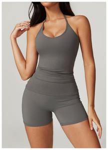 ชุดโยคะสายคล้องคอแบบแน่นด้านหลังแห้งเร็วชุดกีฬาฟิตเนสเอวสูงแบบพับได้สำหรับสันทนาการร้อย - Product Image 4