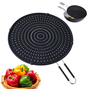 Pelindung cipratan minyak dapur silikon hitam, pelindung cipratan minyak dapur dengan pegangan lipat untuk wajan penggorengan - Product Image 1