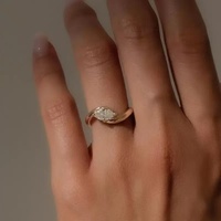Cincin titanium wanita, zirkon oval mata kuda emas 18K baja titanium