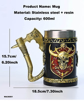 Nouveau Viking Tomahawk poignée crâne bière tasse nordique Viking tasse mythologie nordique bière Stein bataille hache tasses