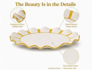 OEM ODM Nouvelle vaisselle en porcelaine fine 16 pièces, motif rayures soleil, peinte à la main, <span class=keywords><strong>assiettes</strong></span> en porcelaine à imprimé rayons de soleil jaunes, portables et réutilisables - Product Image 3