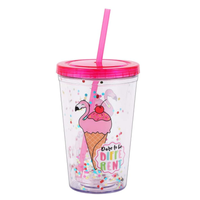 Gobelet en plastique de 16 oz (500 ml) avec couvercle et paille, réutilisable, pour vente en gros, personnalisable avec logo, direct usine