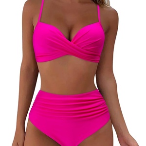 Set Bikini Push-Up a Vita Alta Senza Spalline in Spandex/Poliestere Traspirante Lavorato a Maglia Tinta Unita da Donna, Stile Europeo Americano 2023 - Product Image 6