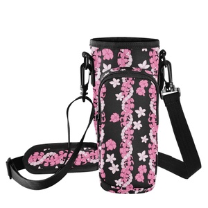 Hawaiian Custom Puakenikeni Pink <b>Lei</b> Water Bottle Carrier Bag Compatible 40oz Holder With Phone Pocket Adjustable Shoulder Strap - Product Image 1