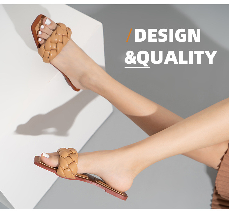 Ladies Slides Slippers Casual PU Shoes Summer Outside Beach Shoes Twist Flat Sandals Women