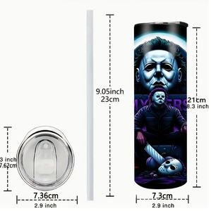 Halloween <span class=keywords><strong>Michael</strong></span> myer 20oz in acciaio inossidabile ODM OEM pacchetto SublimationPrinting a colori personalizzato bicchiere isolato con paglia - Product Image 4