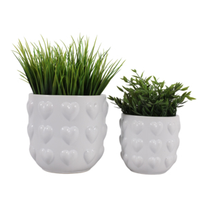 Set di 2 vasi in ceramica con cuori in rilievo per uso interno ed esterno - Product Image 2