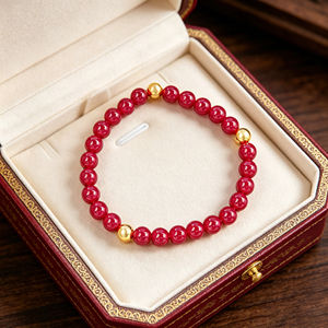 Elegant Red Ruby <b>Beaded</b> Bracelet 925 <b>Silver</b> Gold Accent Ladies Daily Jewelry-V - Product Image 5