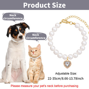 Collier ras du cou en perles pour chat, imitation perle, pendentif cœur en strass, style élégant, cadeau pour chats et chiens - Product Image 3