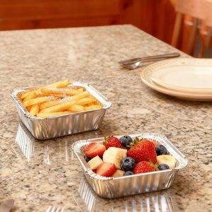 Contenants alimentaires en aluminium de 8,5x6x2 pouces avec couvercles en plastique PP, qualité alimentaire et recyclables, pour la restauration à emporter (vente en gros) - Product Image 4