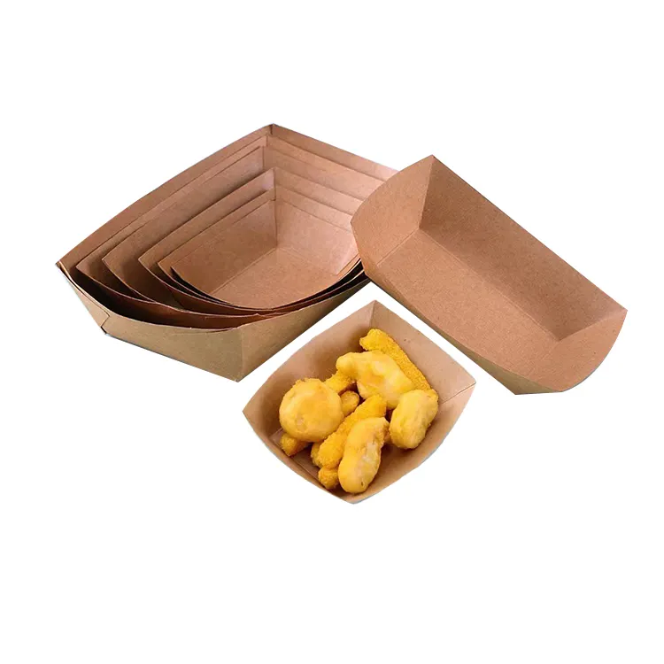 Kraft Food Food Box Papier Lade Trayclamshell Kraft Verpakking Weg Te Nemen Gebakken Kip Chips Boot Lade Papier