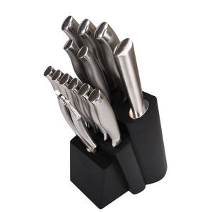 QXF Juego de cuchillos de cocina con mango hueco de acero inoxidable de 15 piezas con soporte de madera RTS - Product Image 1