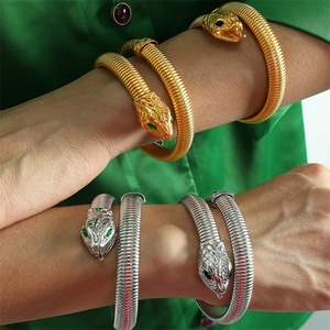 Retro Unisex Wedding Stainless Steel Hologram Zircon Charm <b>Stretch</b> <b>Bracelets</b> Gold Silver - Product Image 2