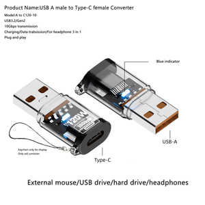 อะแดปเตอร์ USB A <span class=keywords><strong>เป็น</strong></span> USB <span class=keywords><strong>C</strong></span>, USB3.2 Gen2 10Gbps 120W PD ชาร์จเร็ว ตัวแปลง OTG พร้อมไฟ LED, 4 สี สำหรับ <span class=keywords><strong>iPhone</strong></span> MacBook Samsung - Product Image 5