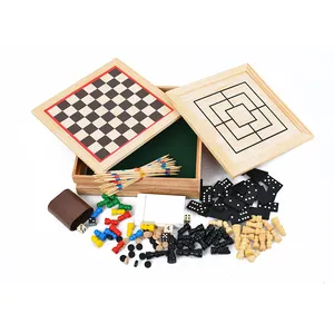 10 في 1 Woden Board Game-مجموعة ألعاب الأسرة الصديقة للسفر, مع لعبة الطاولة ، لعبة الداما الصينية ، الأفاعي والسلم