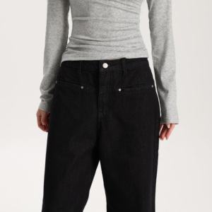 Jeans <span class=keywords><strong>Neri</strong></span> da <span class=keywords><strong>Donna</strong></span> a Gamba Larga, Vita Media, Vestibilità Comoda, Stile Vintage, <span class=keywords><strong>Pantaloni</strong></span> in Denim di Alta Qualità con Tessuto Strutturato e Durevole - Product Image 5