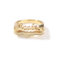 Bague personnalisée en argent sterling S925 avec nom en lettres, plaquée or véritable, avec CZ, cœur, bague en argent sterling, cadeau de luxe pour femmes